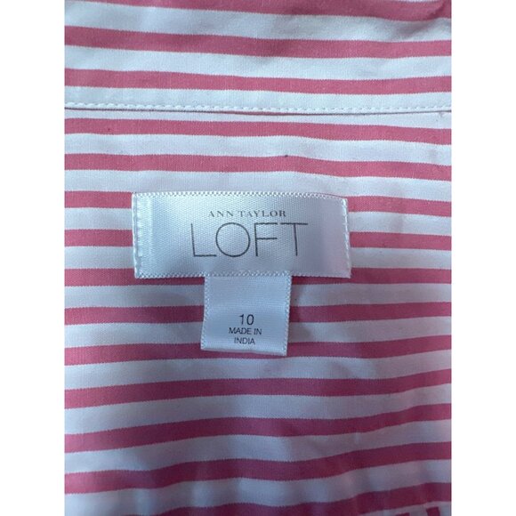 Ann Taylor Loft Pink Striped Tie Front Button Up Cropped Shirt Women's Size 10 - Picture 6 of 9